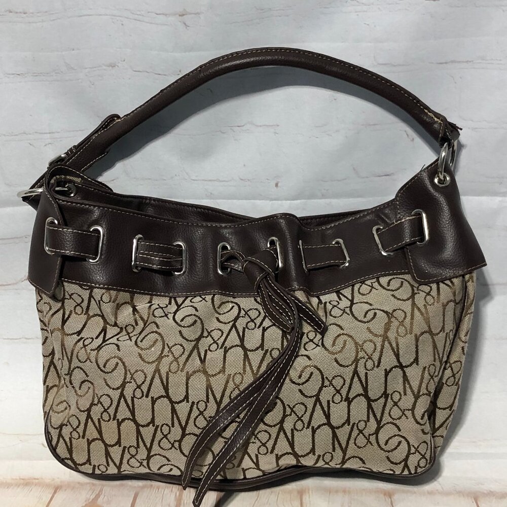 New York & Company Purse Handbag Shoulder Bag Brown Beige Canvas Y2K